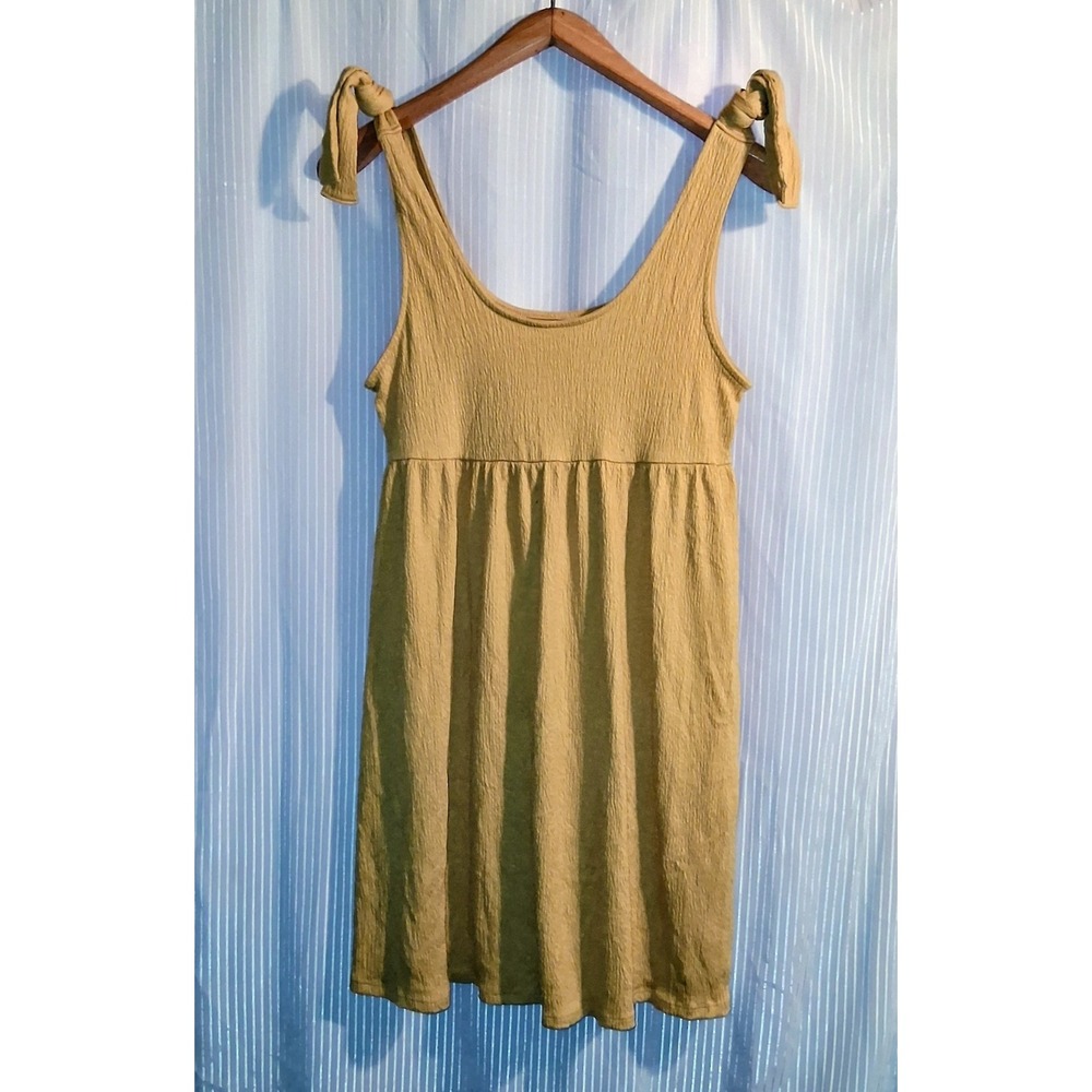 Wild Fable Women Dress Size L Yellow Tie Shoulder Textured Babydoll